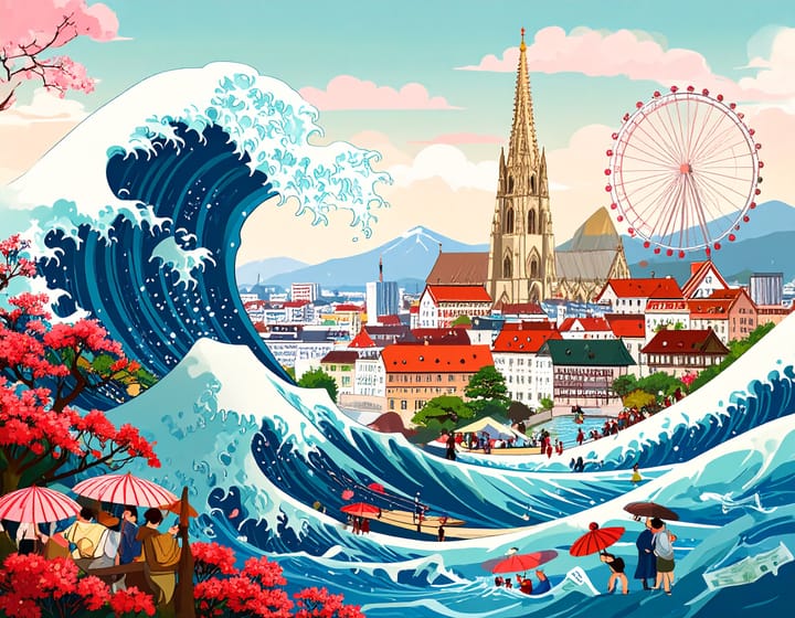 Illustration zur Inflation in Österreich: Symbolische Ablenkung durch Politik, während Teuerung Kaufkraft und Wettbewerbsfähigkeit frisst.